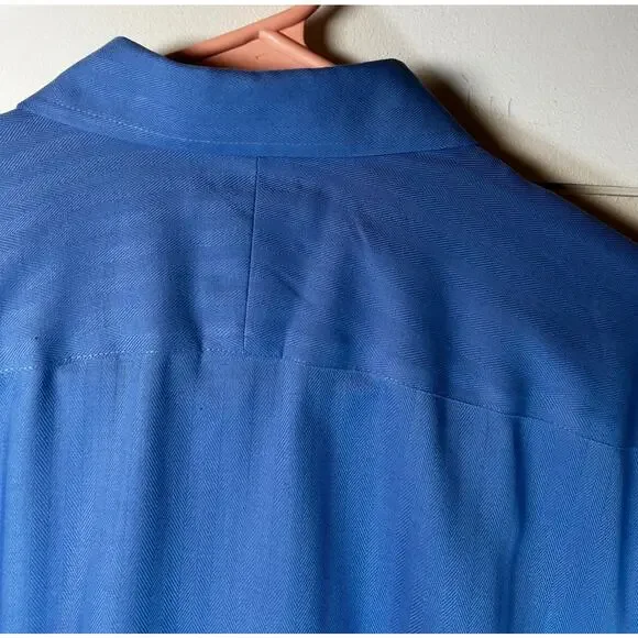 Lands End Shirt Mens, SIze 18 Blue Long Sleeve Traditional Fit Button Up - Picture 5 of 7